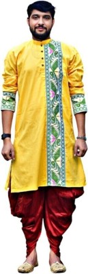 GOURI COLLECTIONS Men Embellished Ethnic Dress Kurta(Yellow)