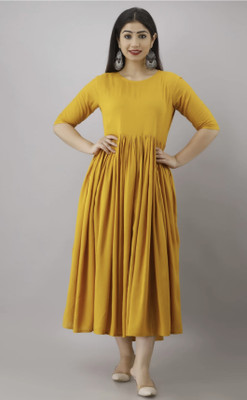 Moda Rapido Women Solid Anarkali Kurta(Yellow)