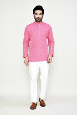 POLY2FAB Men Printed Straight Kurta(Pink)
