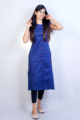 EVOHOUSE Women Solid Straight Kurta(Dark Blue)