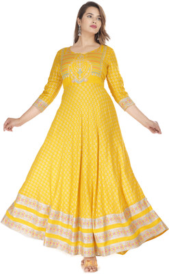 VENUSY Women Self Design Anarkali Kurta(Yellow)
