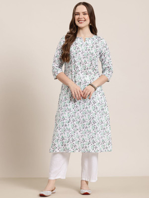HERE&NOW Women Floral Print A-line Kurta(White)