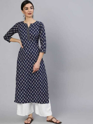 HARITWAL Women Printed Straight Kurta(Dark Blue)