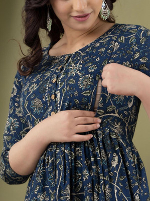 PIROKI Women Paisley, Printed Anarkali Kurta(Dark Blue)