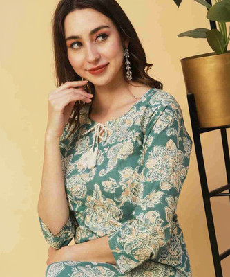 CHHABA TEXTILE Women Printed Straight Kurta(Green)