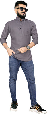 Sedum Sestri Men Solid Straight Kurta(Grey)