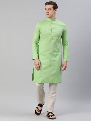 Manthan Men Striped Straight Kurta(Green)