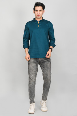 WearCulture Men Solid Straight Kurta(Dark Green)