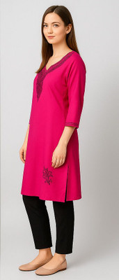 RuhisCollection Women Embroidered A-line Kurta(Pink)