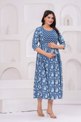 TREADMO Women Printed Anarkali Kurta(Multicolor)