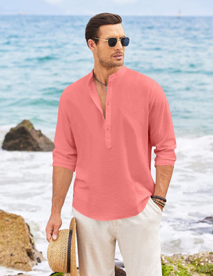 zbio Men Solid Straight Kurta(Pink)
