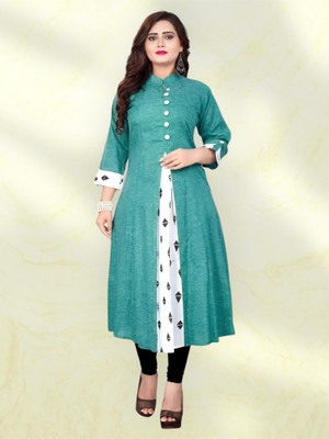 U CREATION Women Printed Straight Kurta(Light Blue)
