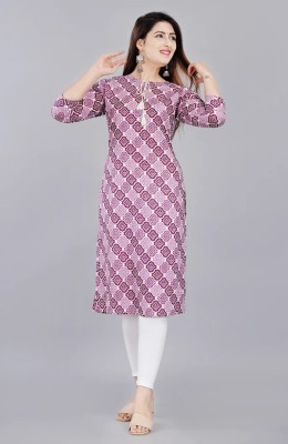 Western Cotton Women Printed A-line Kurta(Brown)