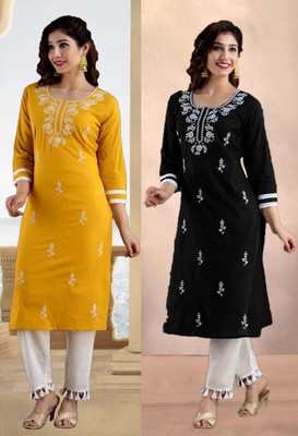 SISTO Women Embroidered Straight Kurta(Multicolor)