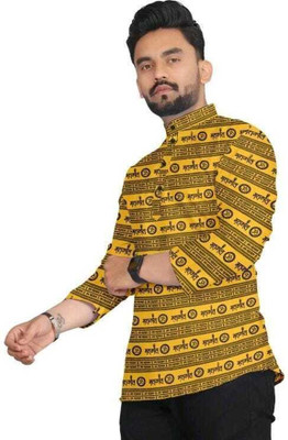 VJ Enterprise Men Printed Straight Kurta(Yellow)