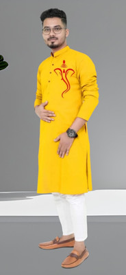 Darckchil Fab Men Printed Straight Kurta(Yellow)