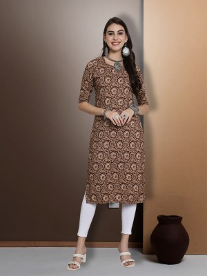 EthnicBasket Women Printed Straight Kurta(Brown, Maroon, White)