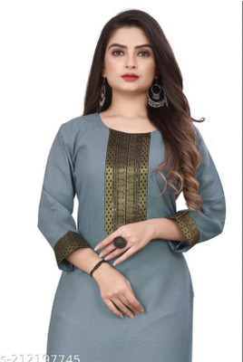 NORTIFASHION Women Embellished Straight Kurta(Grey)