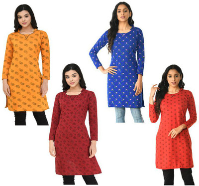 KAYU Women Printed Straight Kurta(Red, Blue, Yellow)