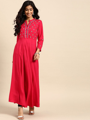 ANOUK Women Embroidered Anarkali Kurta(Red)