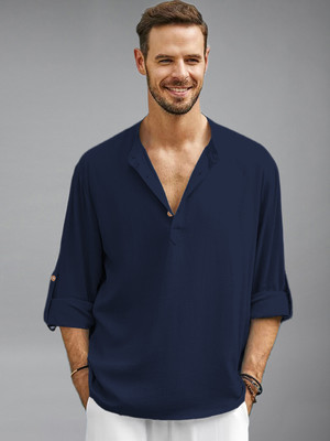 UNIFAV Men Solid A-line Kurta(Dark Blue)