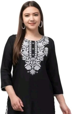 SABA ENTERPRISES Women Embroidered Straight Kurta(Black)