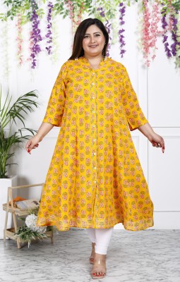 Swasti Women Printed Gown Kurta(Yellow)