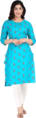 LABULY Women Printed Straight Kurta(Light Green)