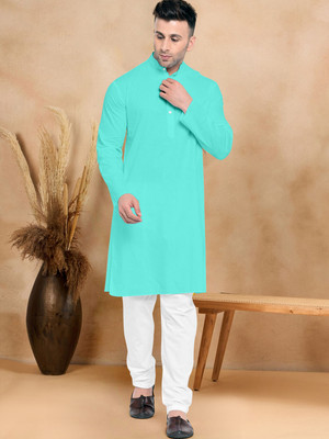 UDANI ENTERPRISES Men Solid Straight Kurta(Light Blue)