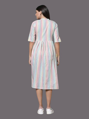 Houseofcommonv Women Striped A-line Kurta(Multicolor)