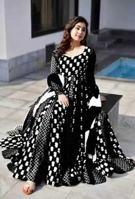 BRAVAL TEXTILE Women Floral Print, Printed Anarkali Kurta(Black)