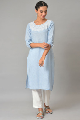 Aurelia Women Self Design Straight Kurta(Blue)