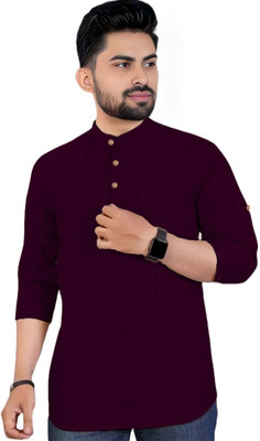 BHUVIKOO Men Solid A-line Kurta(Purple)