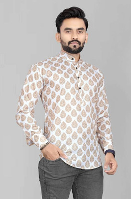 RJ ENTERPRISE Men Printed Straight Kurta(White)