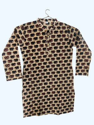 SonamFancyHub Men Block Print, Printed Straight Kurta(Beige, Black)