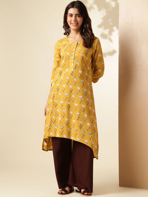 ANOUK Women Printed A-line Kurta(Yellow)