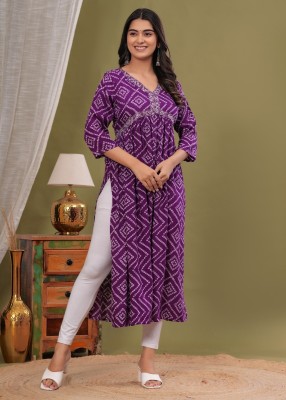 Laxmi Fab Tex Women Printed A-line Kurta(Purple)