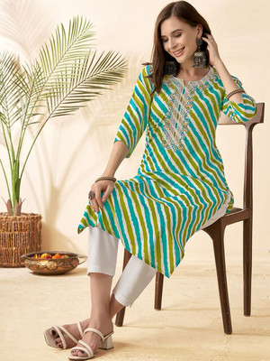 ANOUK Women Leheriya Straight Kurta(Green)