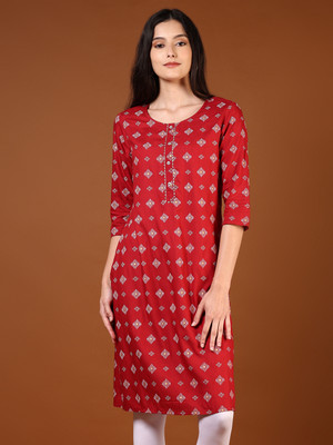 V-MART Women Printed A-line Kurta(Maroon)