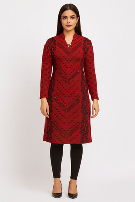 HIPI Women Self Design A-line Kurta(Red)