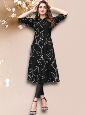 ABHI FAB Women Printed Straight Kurta(Black)