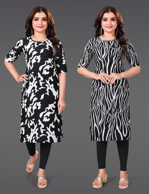 Sargam Women Printed Straight Kurta(Black)