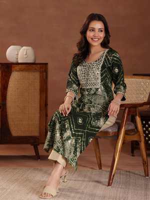 LIBAS Women Printed Straight Kurta(Green)