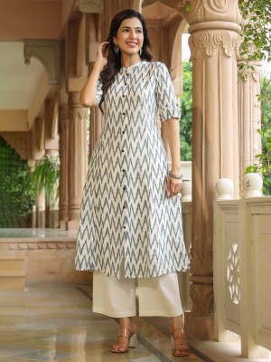 PIROH Women Ikat A-line Kurta(White)