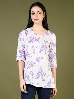 V-MART Women Printed A-line Kurta(White)