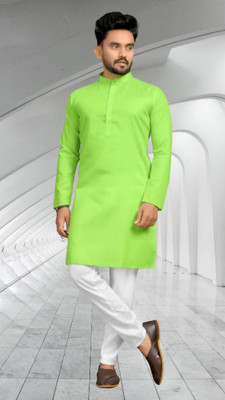 M Biswas Men Solid A-line Kurta(Light Green)