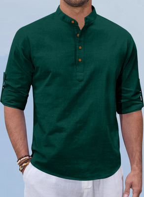 SHOPYCLICK Men Solid Straight Kurta(Dark Green)