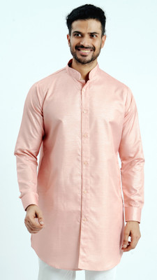 Desivibes Men Solid Straight Kurta(Pink)