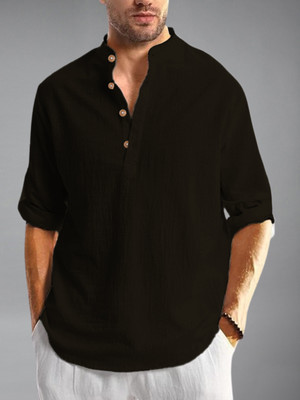 Navkanj Men Solid Straight Kurta(Black)