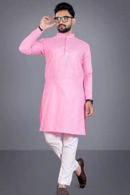 DHASU TRENDZ Men Solid Ethnic Dress Kurta(Pink)